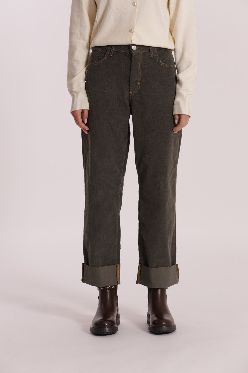 Pantaloni Mimi Mua donna in velluto a coste VERDE L | Giò Fashion