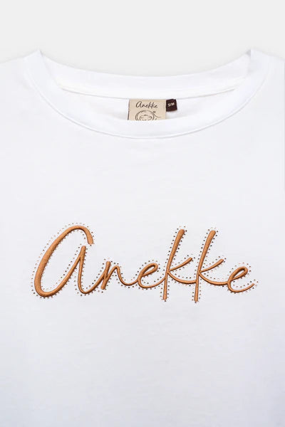 T shirt donna Anekke manica corta con logo frontale stile casual Bianco S/M | Giò Fashion