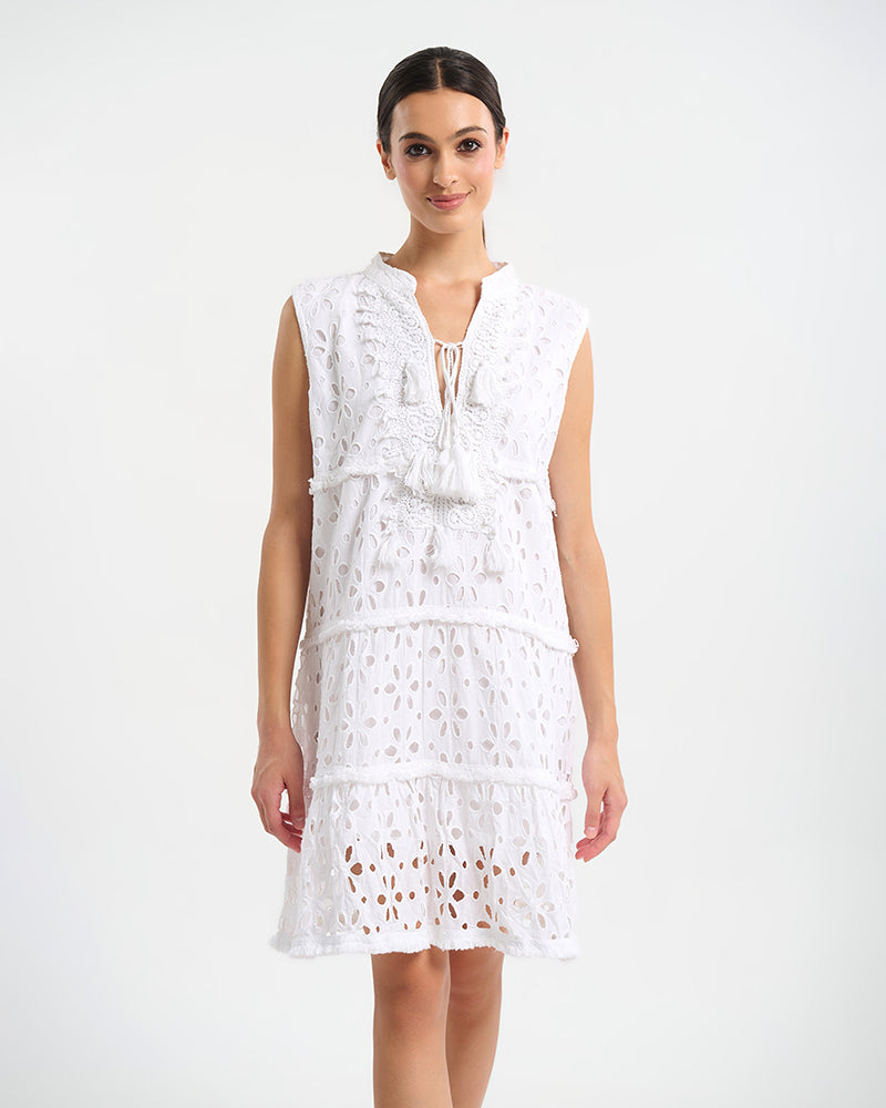 Ble Resort Collection Abito Corto Senza Maniche in Pizzo Guipure
