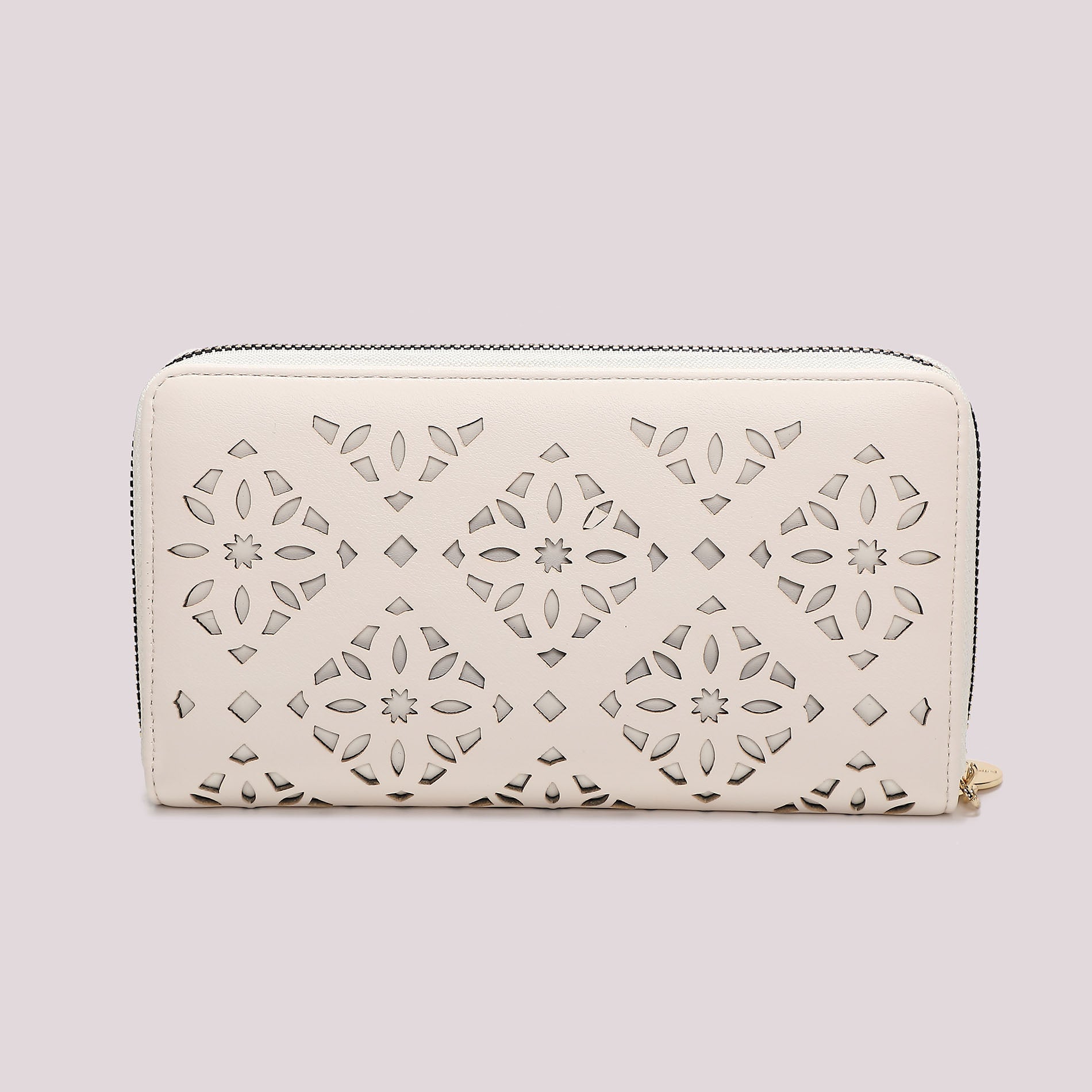 Portafoglio donna Mimi Mua zip around grande traforato con motivo elegante Bianco TU | Giò Fashion