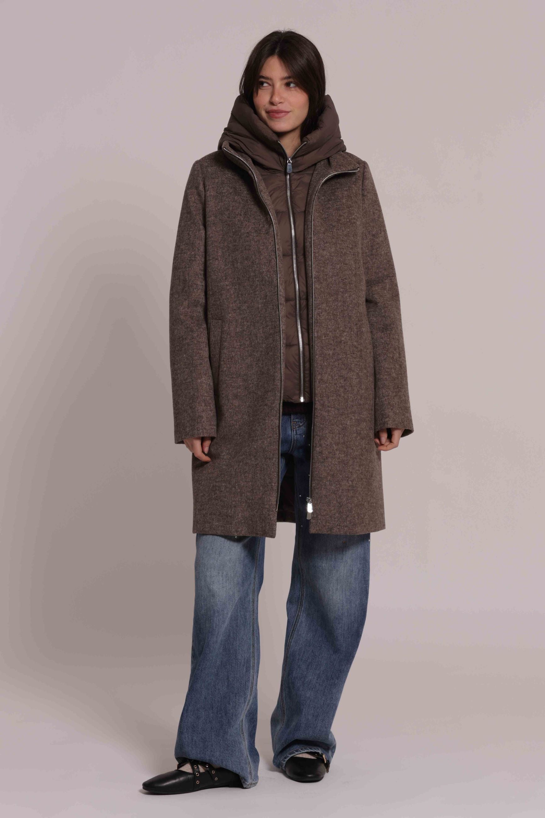 Cappotto Donna 2 in 1 in Lana con Piumino Staccabile e Cappuccio Mimi Mua
