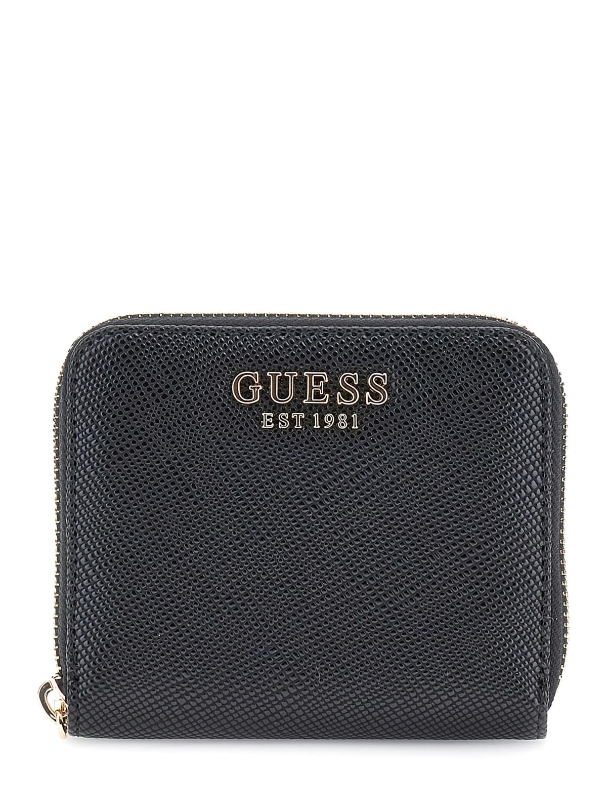 Portafoglio Guess donna con zip logo frontale e texture Nero TU | Giò Fashion
