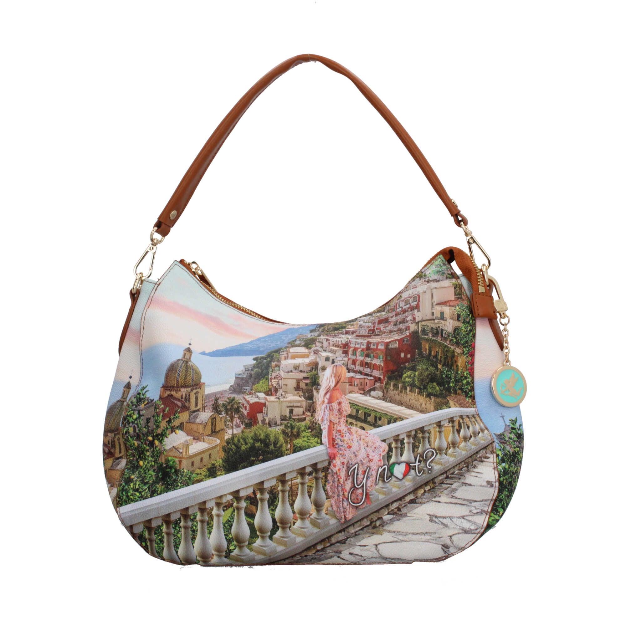 Borsa hobo YNot con stampa artistica e manico removibile per un look versatile