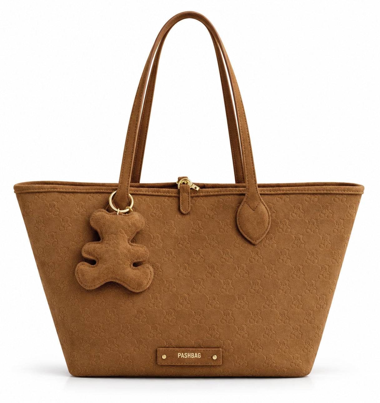 Borsa shopper a spalla con charm orsetto e pochette trasformabile in tracolla