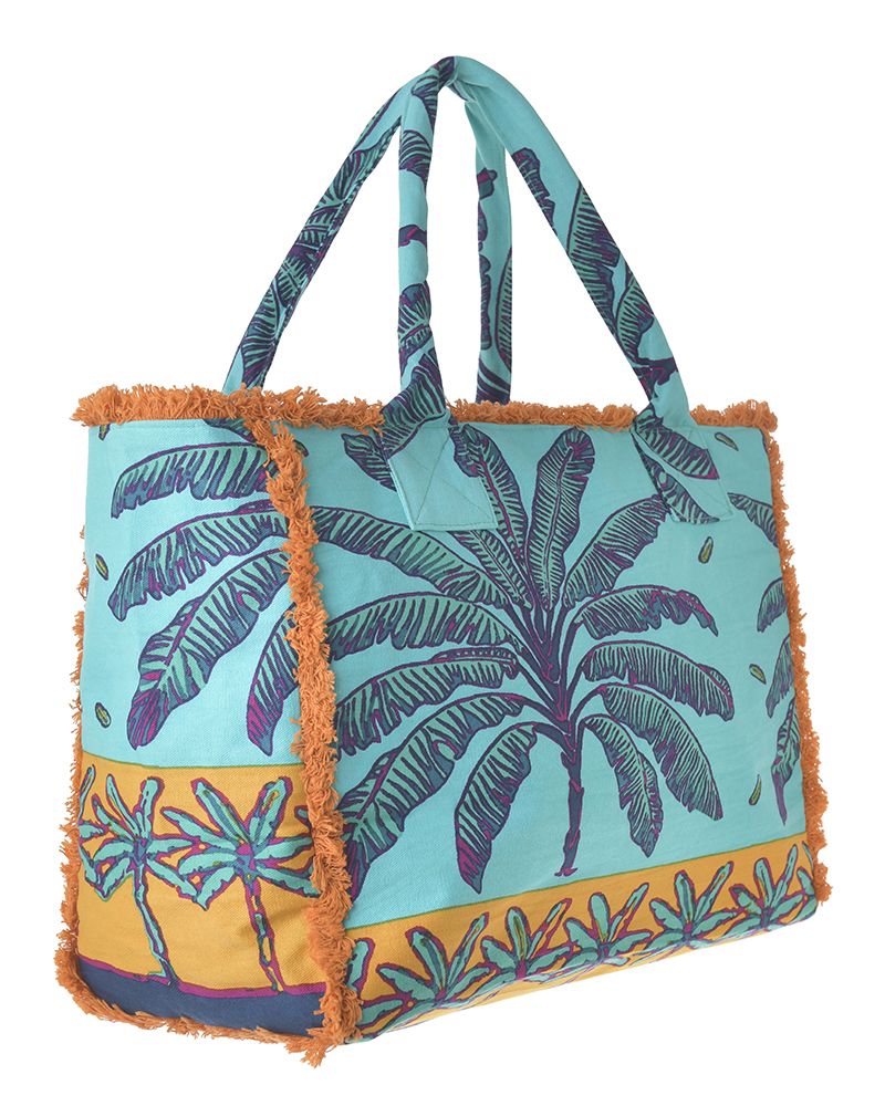 Ble Resort Collection Borsa in Tessuto Arancione e Turchese con Palme
