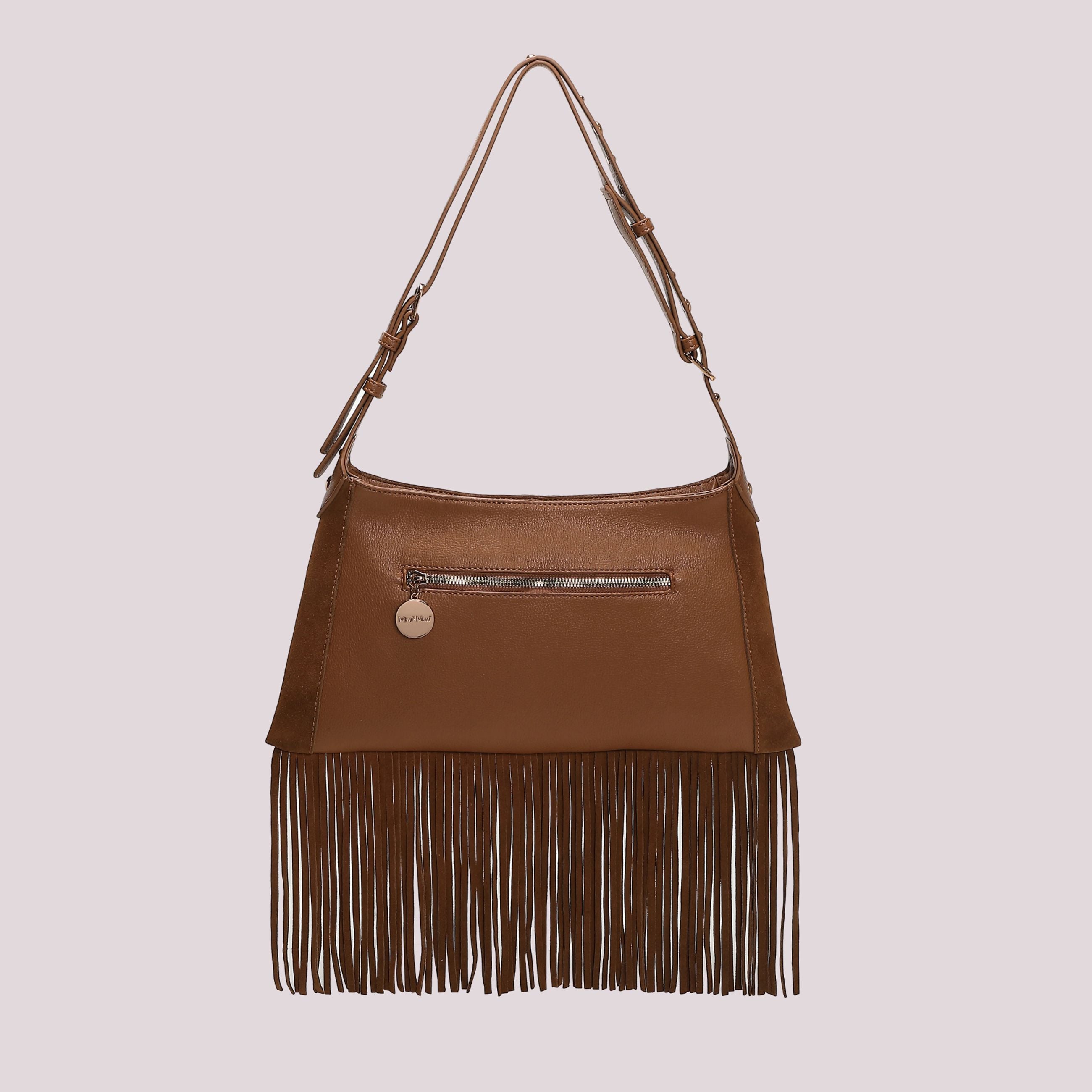 Mimi Muà Borsa a Tracolla Donna con Frange e Borchie – Borsa Casual Chic