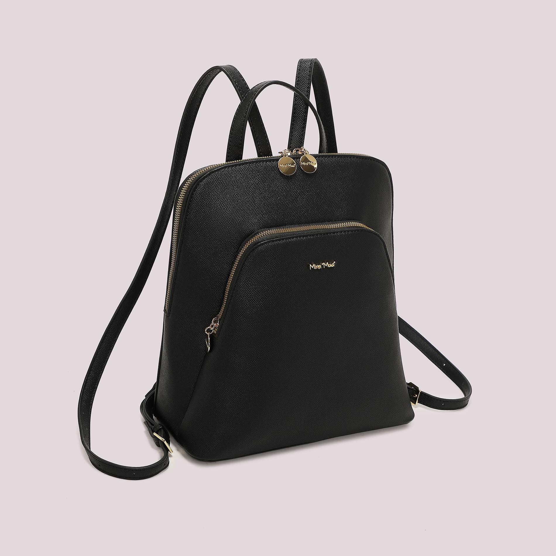 Zaino donna nero Mimi Mua elegante con chiusura zip e design minimal Nero TU | Giò Fashion