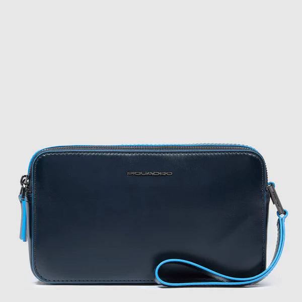 Piquadro pochette da uomo con chiusura zip e laccio da polso in pelle BLU TU | Giò Fashion