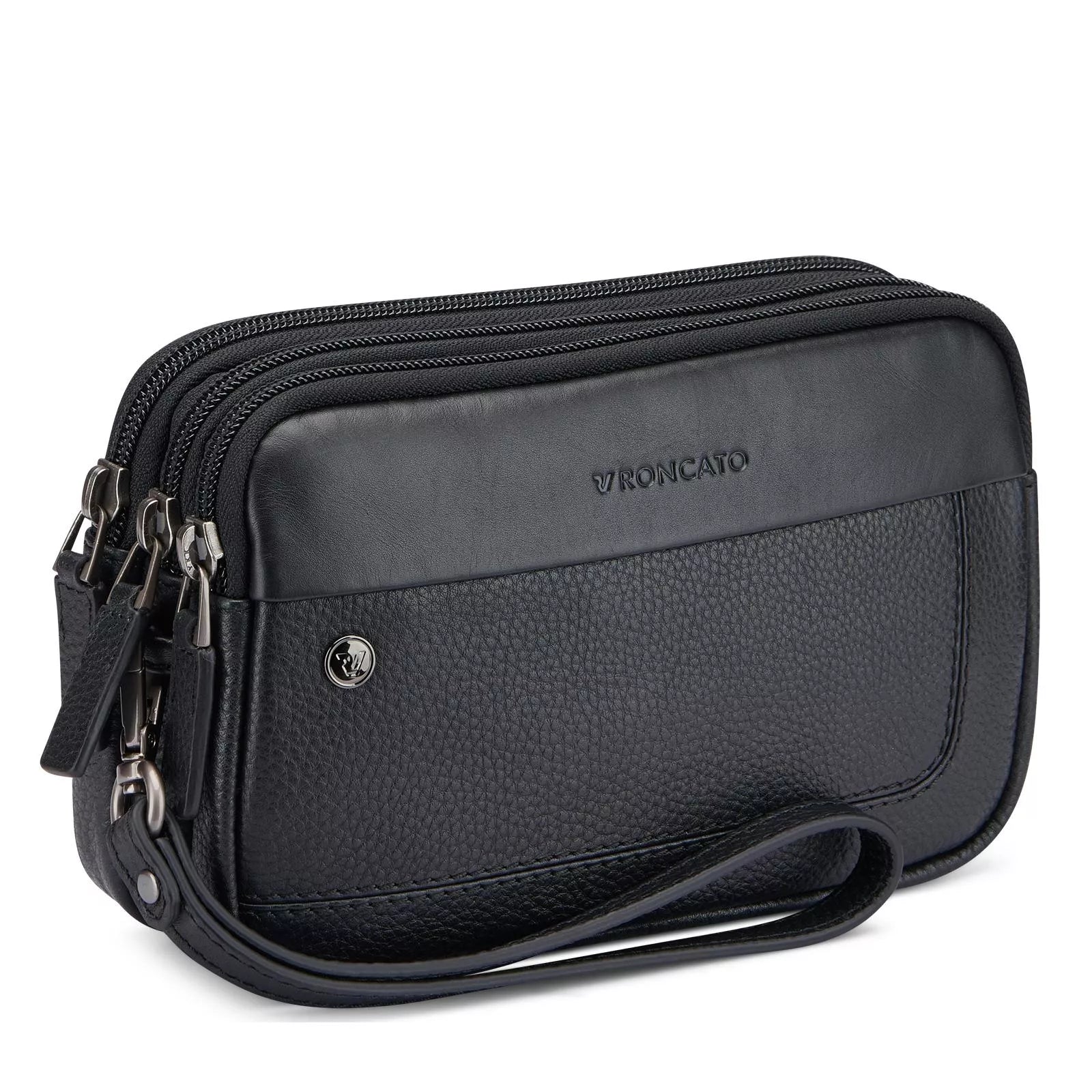 Roncato pochette uomo in pelle con doppia zip e cinturino da polso NERO TU | Giò Fashion