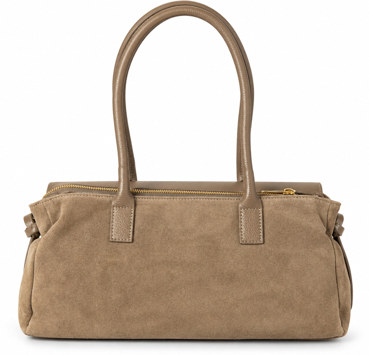 Borsa Donna Verde Militare Effetto Camoscio Trapuntata con Manici Lunghi e Dettagli Dorati