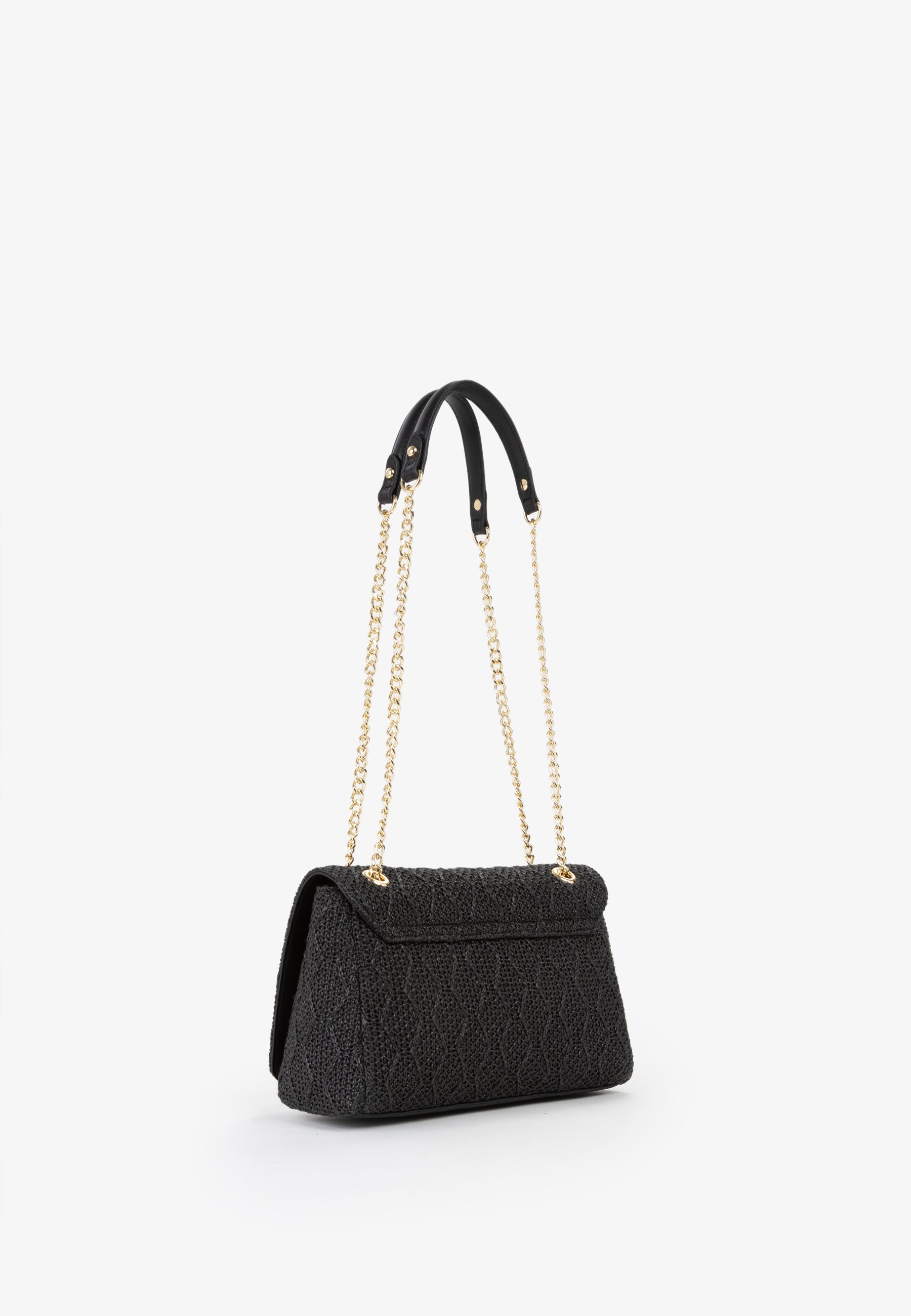 Borsa a spalla donna Mario Valentino con catena dorata e texture lavorata Nero TU | Giò Fashion