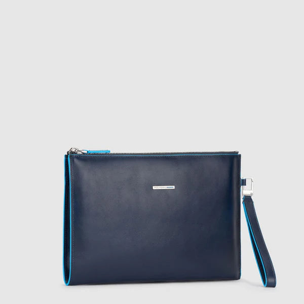 Piquadro pochette da uomo piatta con zip e laccio da polso in pelle Blu TU | Giò Fashion