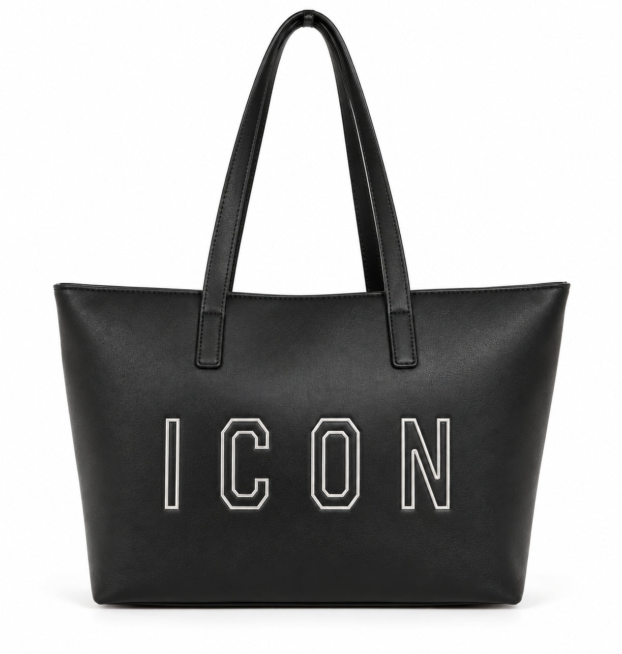 Borsa shopping a spalla con logo dorato a contorno
