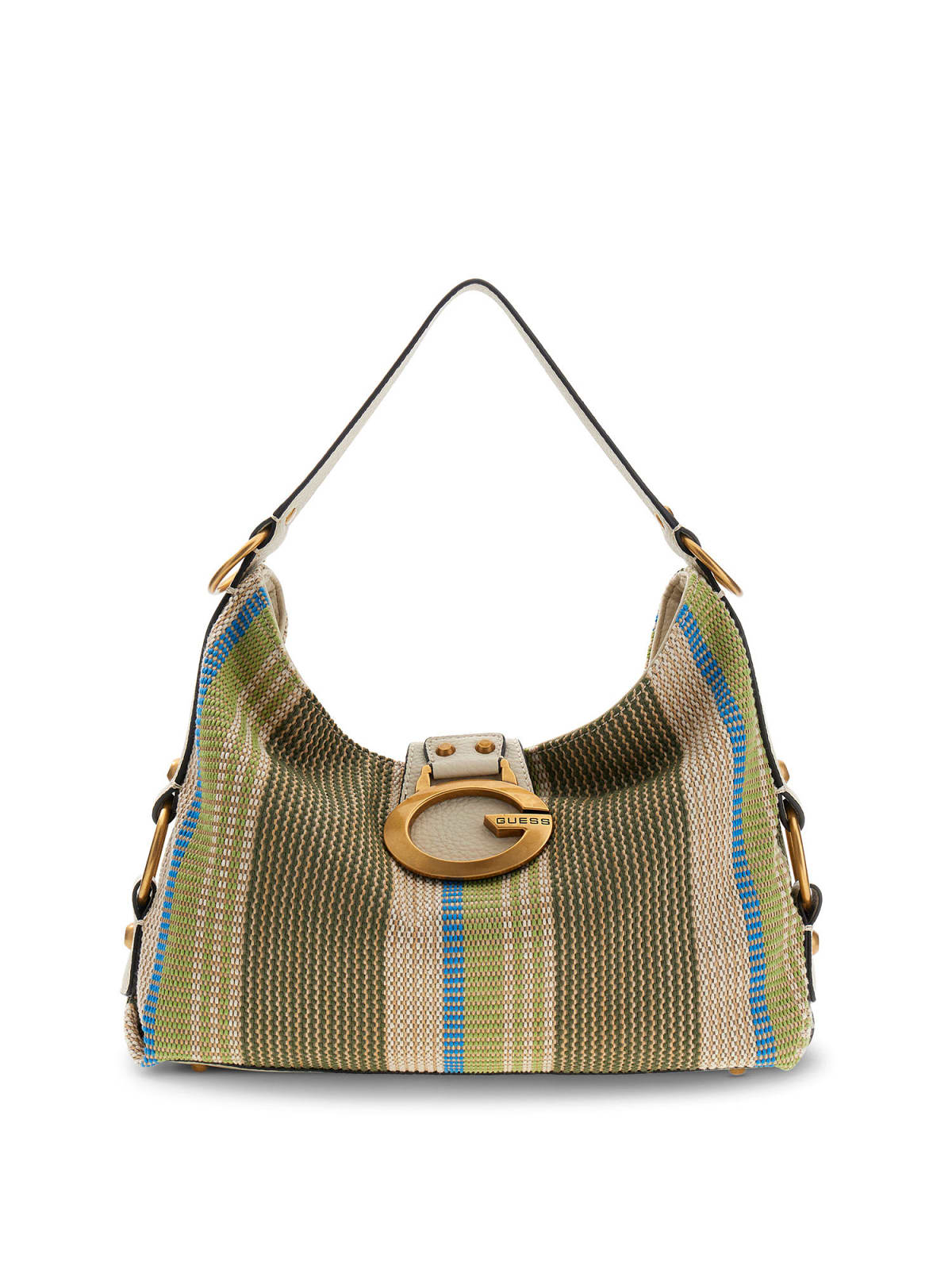 Borsa a spalla Guess donna in tessuto intrecciato a righe con logo frontale OLIVA MULTI TU | Giò Fashion
