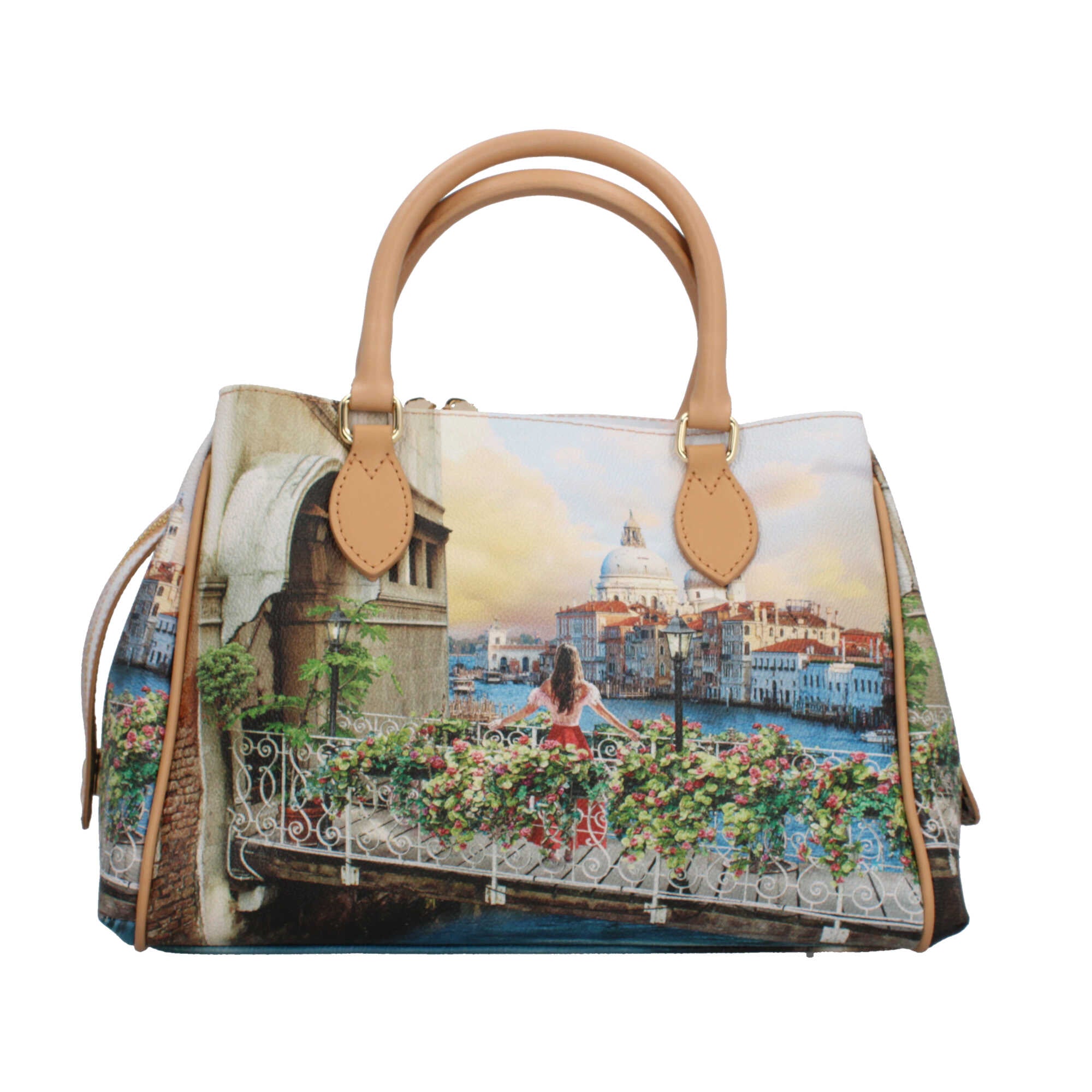 Borsa YNot Milano a mano con stampa FLOWERY CANAL TU | Giò Fashion