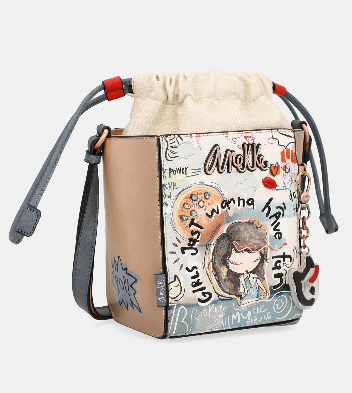 Borsa a tracolla Anekke Fun & Music a sacco con chiusura a cordino Beige TU | Giò Fashion