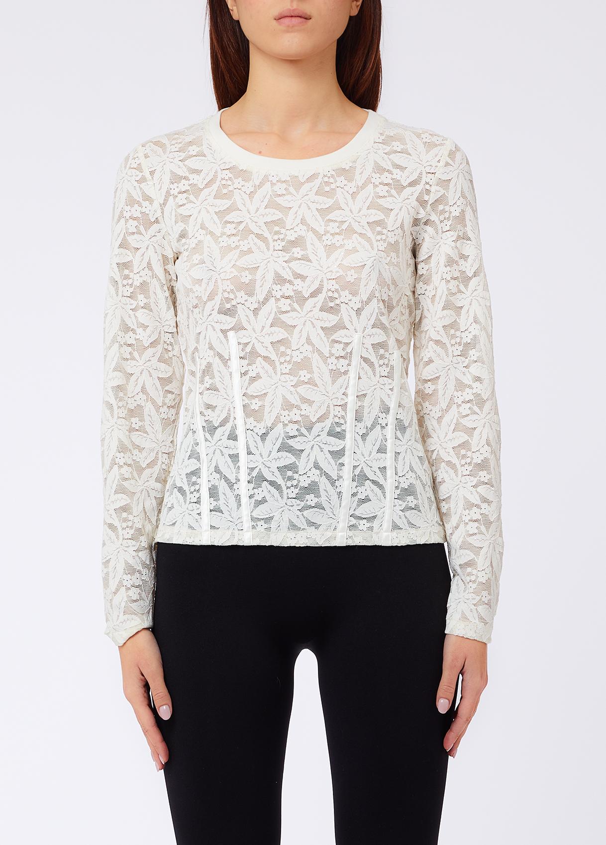 Liu Jo T-Shirt Donna in Pizzo Floreale con Paillettes