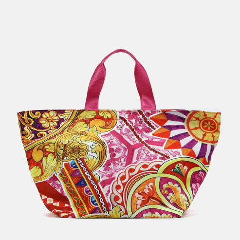 Borsa shopper grande Y Not stampa siciliana Rosa TU | Giò Fashion