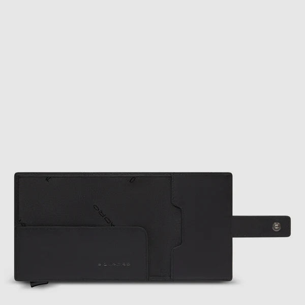 Portafoglio compatto Piquadro in pelle e metallo con porta carte rigido NERO TU | Giò Fashion