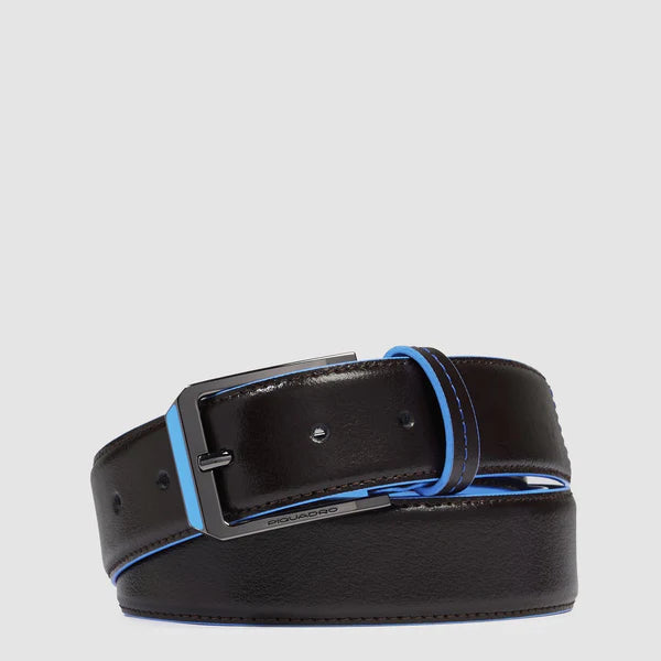 Cintura Piquadro in pelle con fibbia classica e cuciture a contrasto
