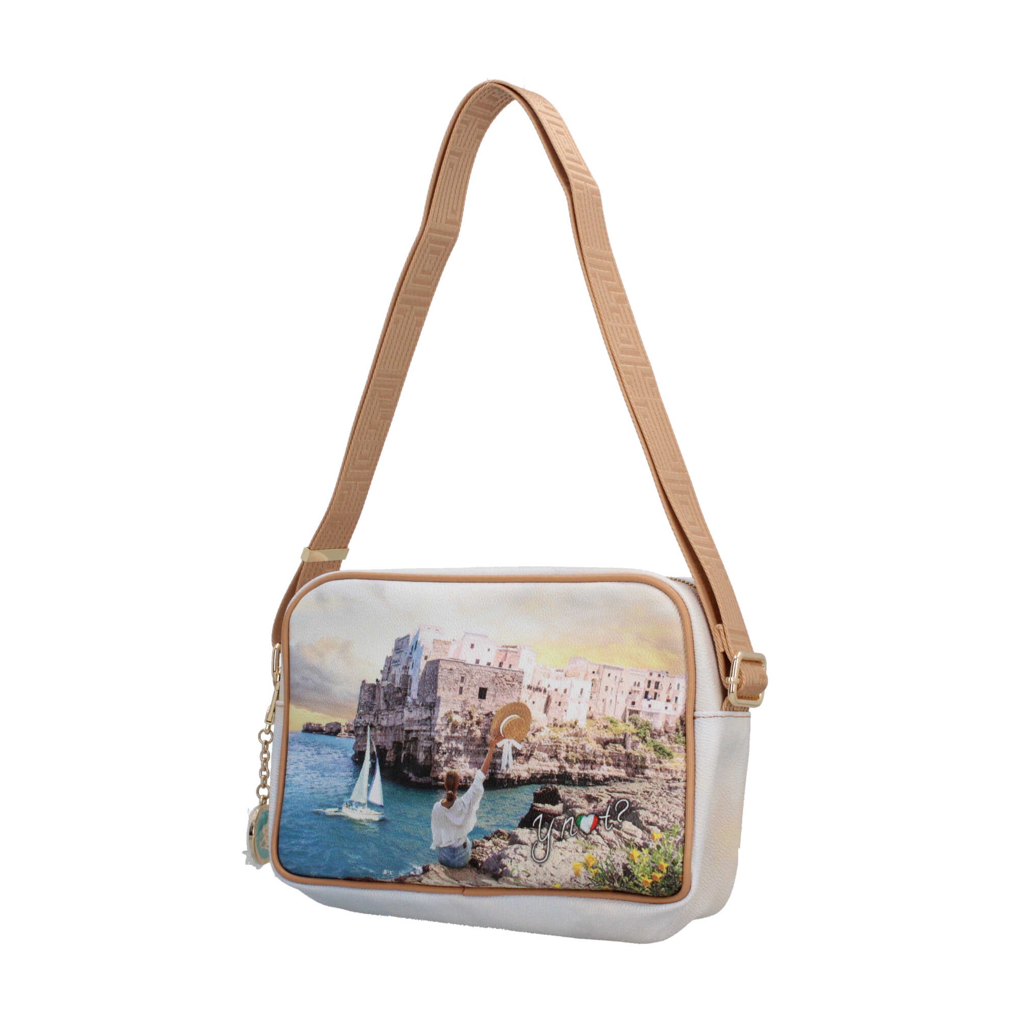 Borsa a tracolla YNot con stampa artistica e chiusura zip