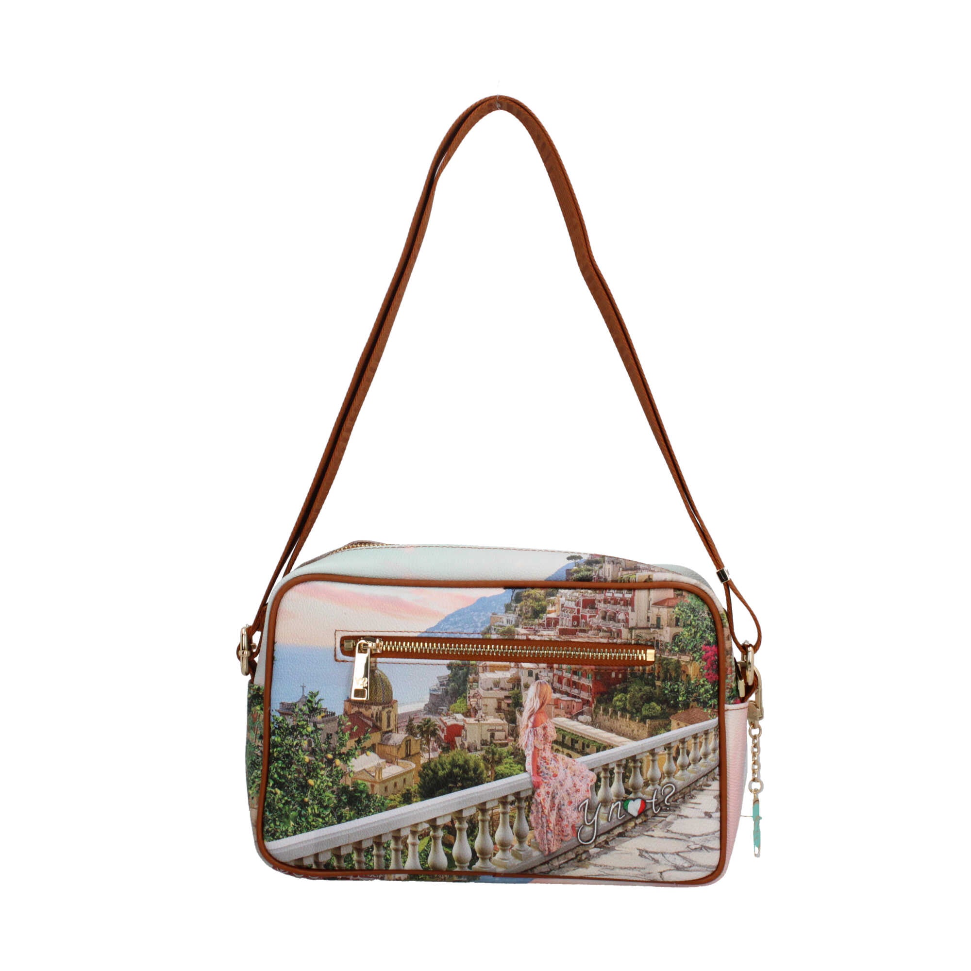 Borsa a tracolla YNot con stampa artistica e chiusura zip