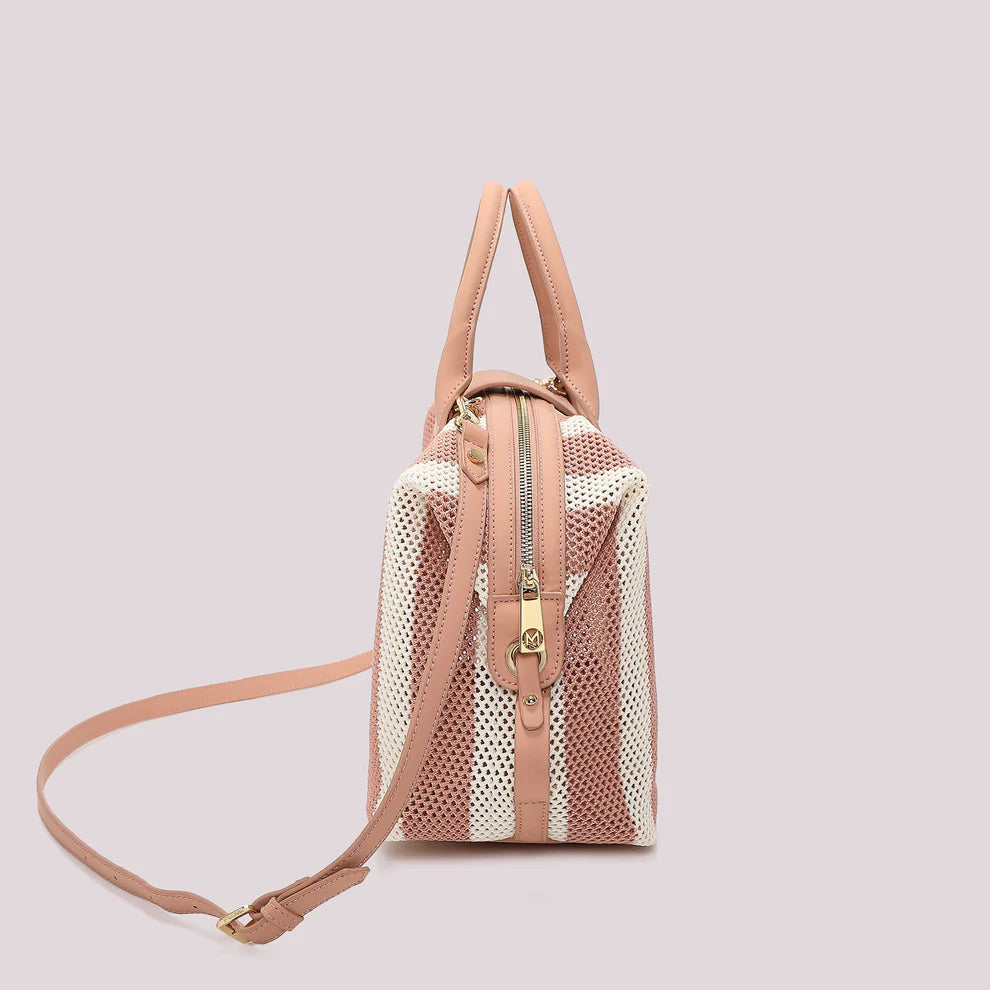 Borsa Bauletto Mimi Mua Rete a Righe PANNA/ROSA TU | Giò Fashion