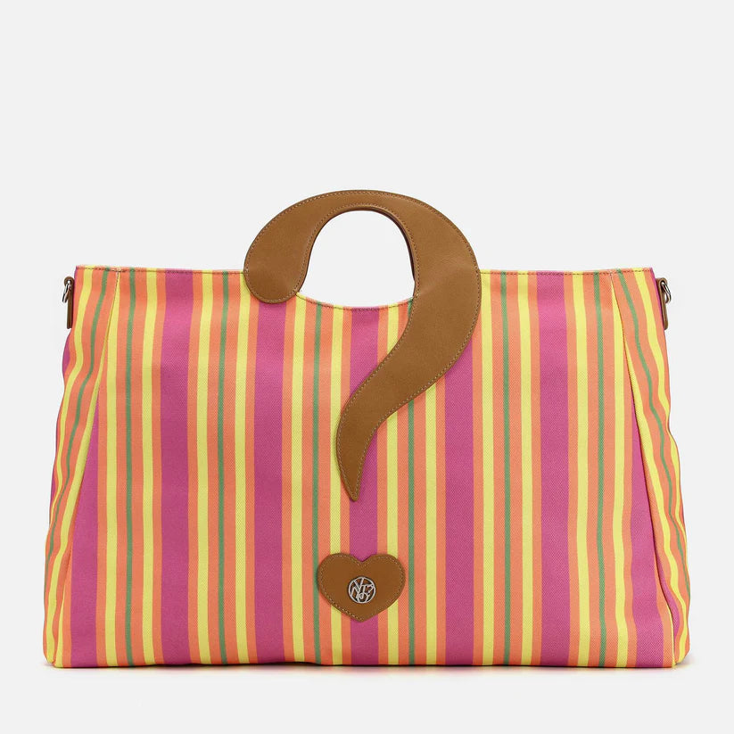 YNot borsa shopping a righe con punto interrogativo