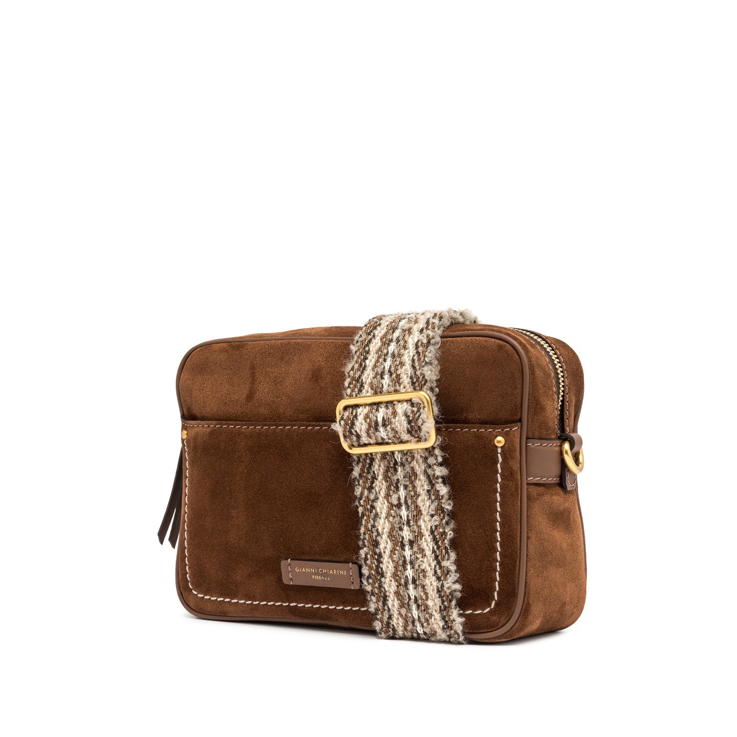 Borsa a tracolla Gianni Chiarini in suede con tracolla tessuta COGNAC TU | Giò Fashion