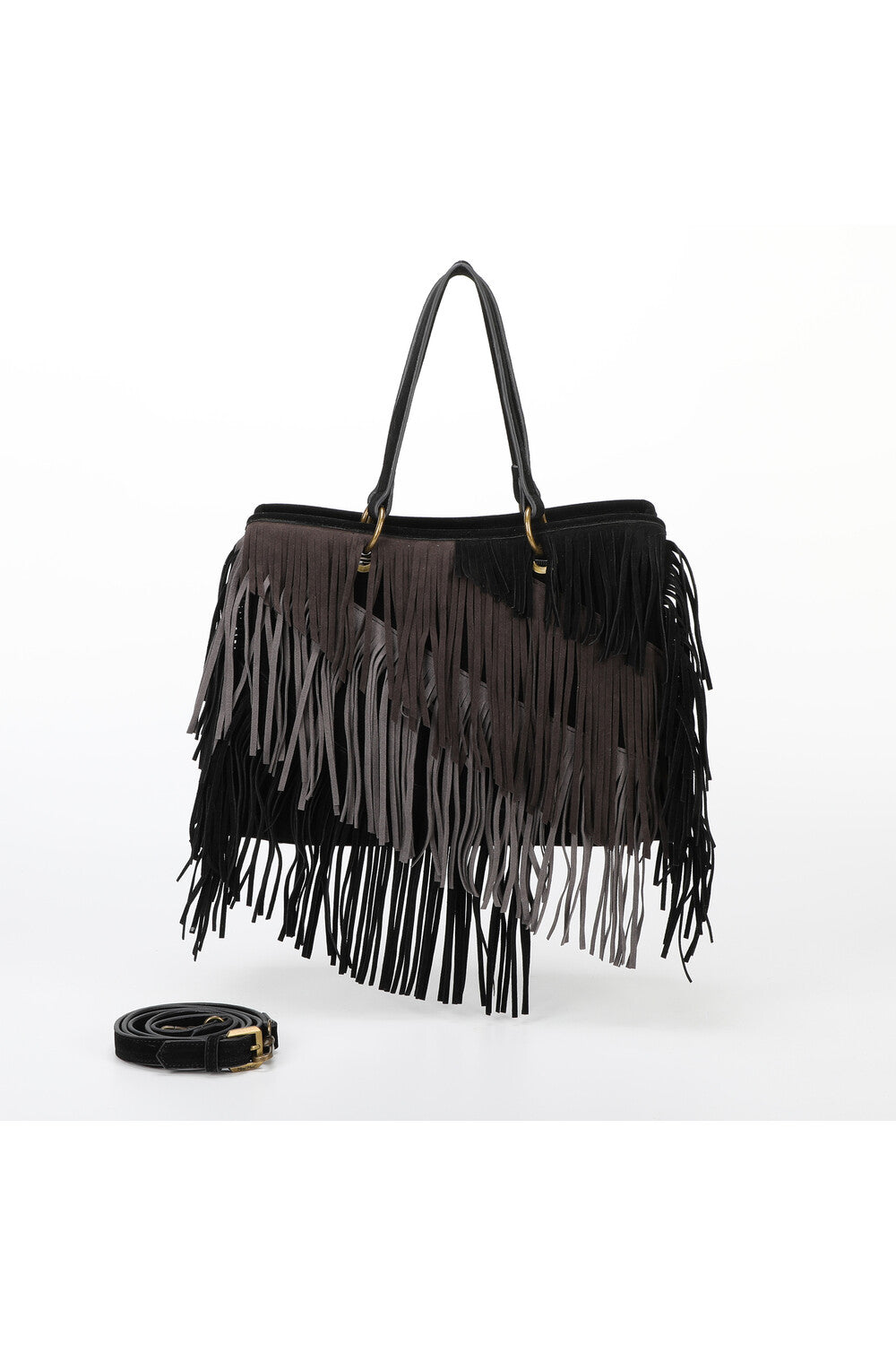 Borsa Mimi Mua con frange in suede NERO TU | Giò Fashion